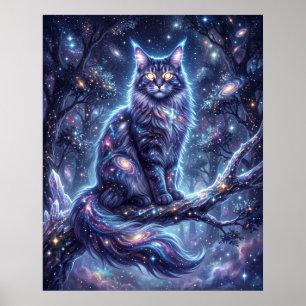 Cosmic Maine Coon Stardust Forest Art Poster
