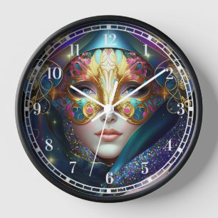 Cosmic Masked Goddess Queen Fantasy Art Clock