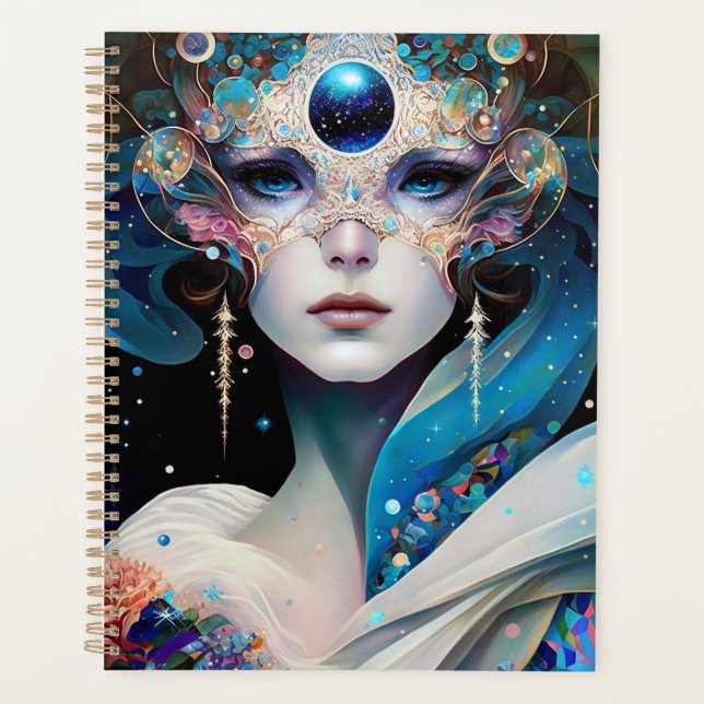 Cosmic Masked Goddess Queen Fantasy Art Planner (Front)