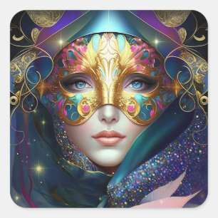 Cosmic Masked Goddess Queen Fantasy Art Square Sti Square Sticker