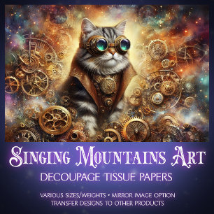 Cosmic Mechanical Cat Dream World Decoupage  Tissue Paper