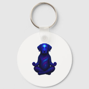 Cosmic Meditating Dog with Glowing Third Eye Hi Keychain