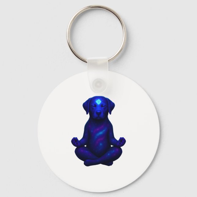 Cosmic Meditating Dog with Glowing Third Eye Hi Keychain (Front)