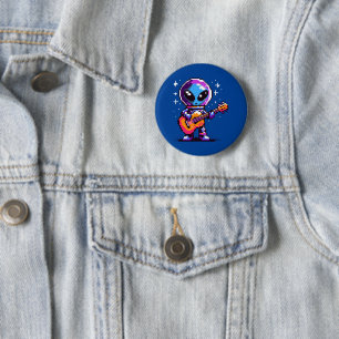 Cosmic Melody: 8-Bit Alien with Guitar 2 Inch Round Button