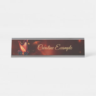 Cosmic melody, the magic of the harp.  desk name plate
