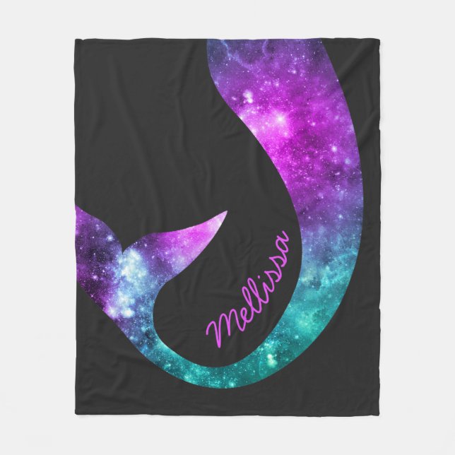 Cosmic Mermaid Custom Name Pink Fleece Blanket (Front)
