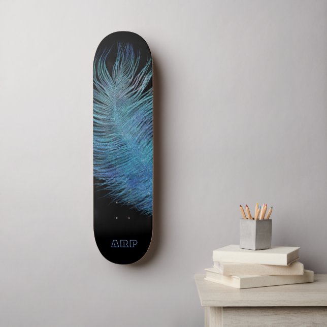 *~*  Cosmic Midnight Sky Pastel Boho Feather  Skateboard (Wall Art)
