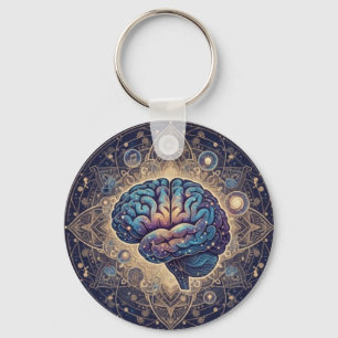 Cosmic Mind Mandala – Abstract Brain Art Keychain