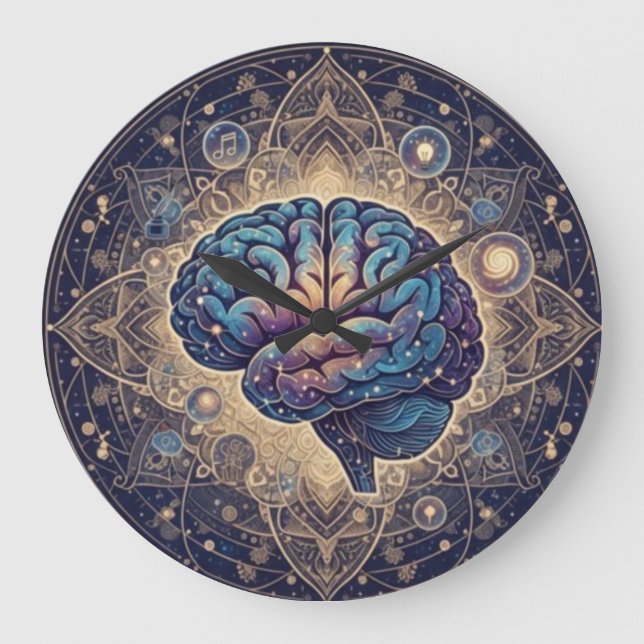 Cosmic Mind Mandala – Abstract Brain Art Large Clock (Front)