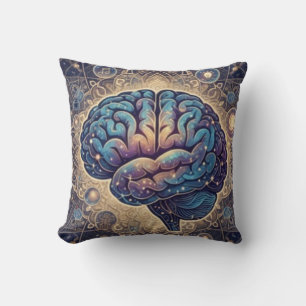 Cosmic Mind Mandala – Abstract Brain Art Throw Pillow