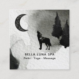 *~* Cosmic Moon Howling Wolf Lunar Pine Trees Square Business Card