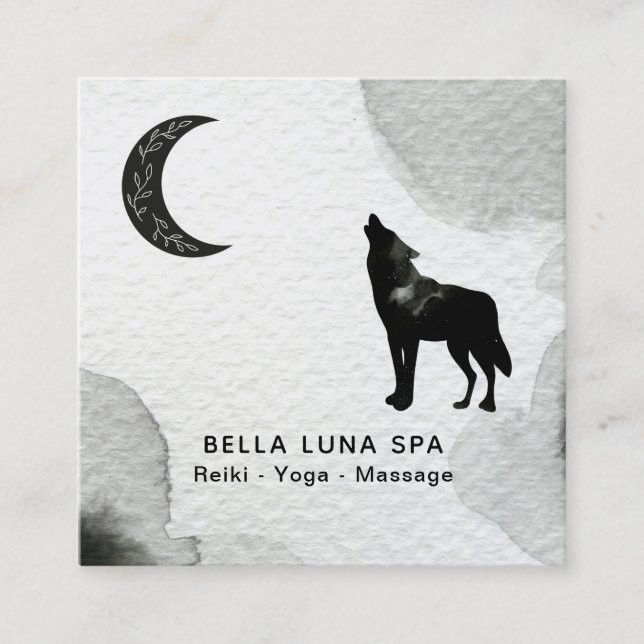 *~* Cosmic Moon Howling Wolf Lunar Shaman Square Business Card (Front)