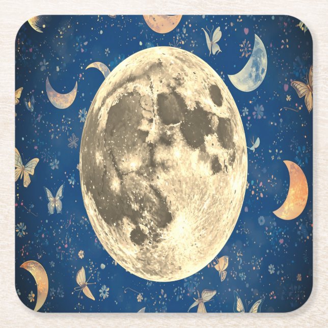 Cosmic Moon Phase Paper Coaster Set (Front)