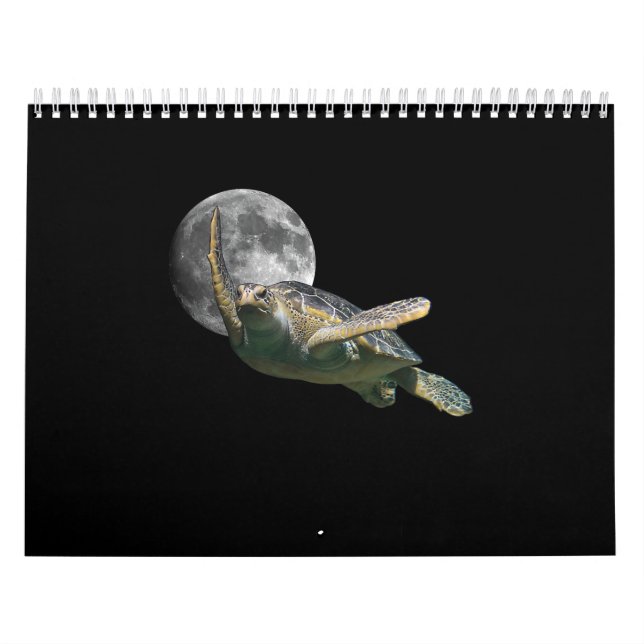 Cosmic Moon Sea Turtle Swimming In Space Premium Calendar (Cover)