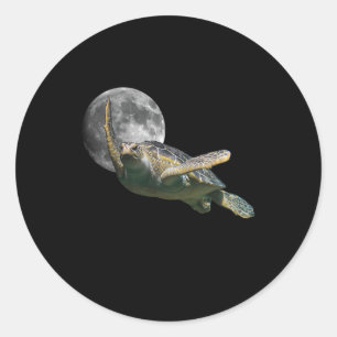 Cosmic Moon Sea Turtle Swimming In Space Premium Classic Round Sticker