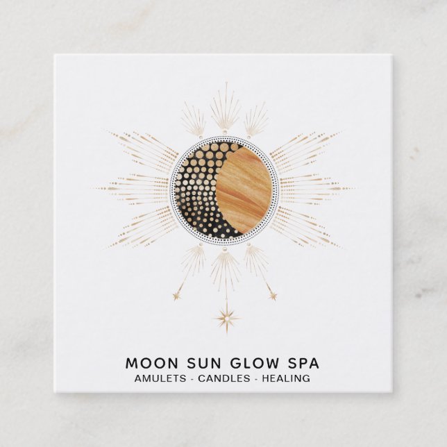 *~* Cosmic MoonBeams Sun Rays Energy Glow Square Business Card (Front)