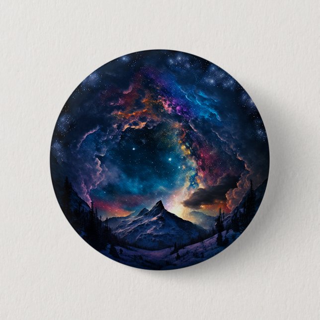 Cosmic Mountain Space Landscape 2 Inch Round Button (Front)