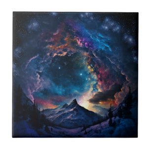 Cosmic Mountain Space Landscape Tile