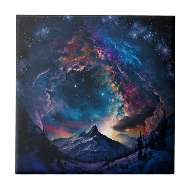 Cosmic Mountain Space Landscape Tile (Front)
