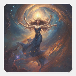 cosmic multi-armed goddess in nebula fantasy square sticker