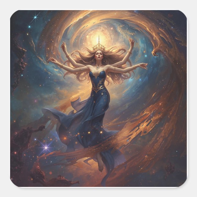 cosmic multi-armed goddess in nebula fantasy  square sticker (Front)