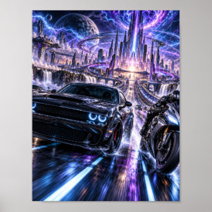 Cosmic Muscle Car Drag Poster