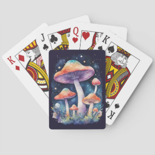 Cosmic Mushrooms Watercolor Art Style Playing Cards
