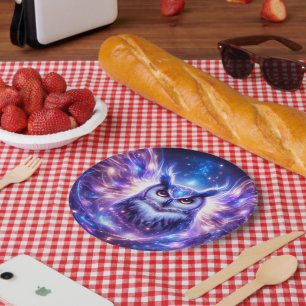 Cosmic Mystical Wisdom Celestial Spiritual Owl Paper Plate