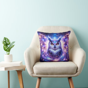 Cosmic Mystical Wisdom Celestial Spiritual Owl  Throw Pillow