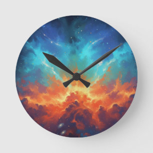 Cosmic Nebula Abstract Galaxy Space Art Round Clock