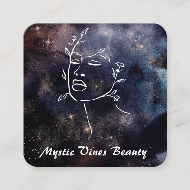 *~* Cosmic Nebula Fantasy Goddess Floral QR Square Square Business Card (Front)