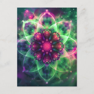 Cosmic Neon Flower Mandala Postcard