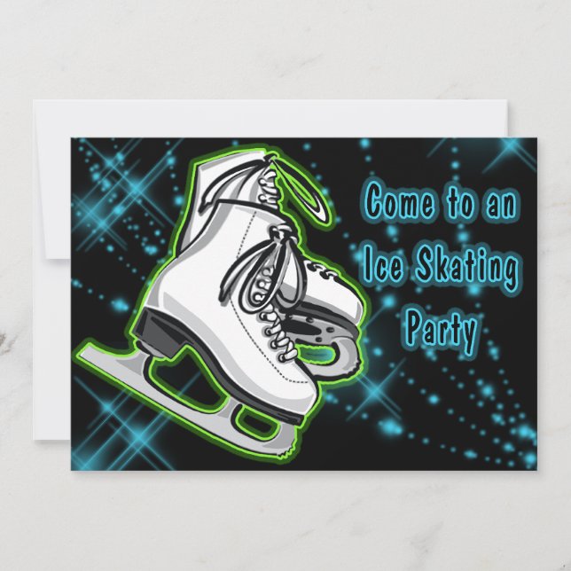 Cosmic Neon Ice Skates Party Invitation (Front)