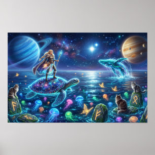 Cosmic Ocean World Turtle — Nordic Fantasy Art Poster