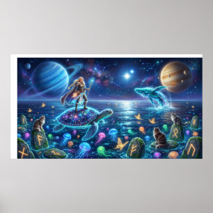 Cosmic Ocean World Turtle — Nordic Fantasy Art Poster