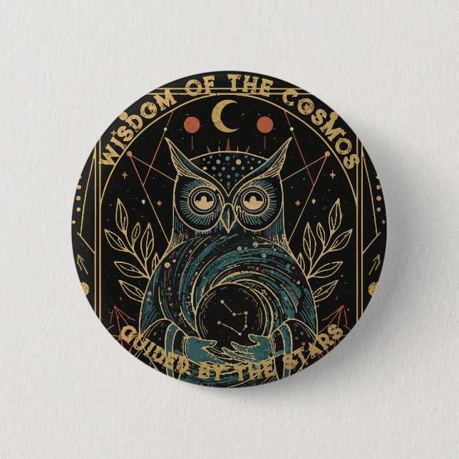 Cosmic Oracle Owl • Mystical Celestial  2 Inch Round Button (Front)