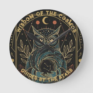 Cosmic Oracle Owl •Mystical Celestial (NO NUMBERS) Round Clock