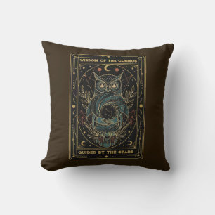 Cosmic Oracle Owl • Mystical Celestial  Throw Pillow