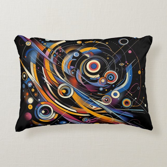 Cosmic Orbit Geometry – Abstract Circle & Line Art Accent Pillow (Front)