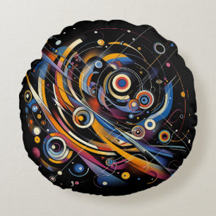 Cosmic Orbit Geometry – Abstract Circle & Line Art Round Pillow