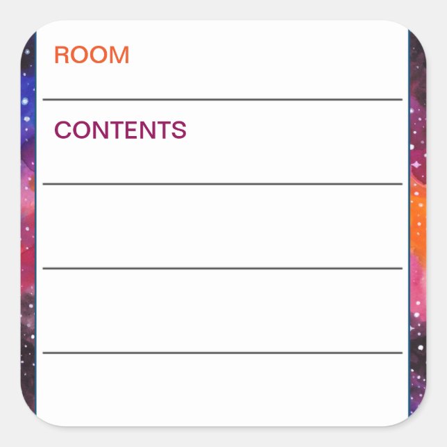 Cosmic Outer Space Moving Box Contents Square Sticker (Front)