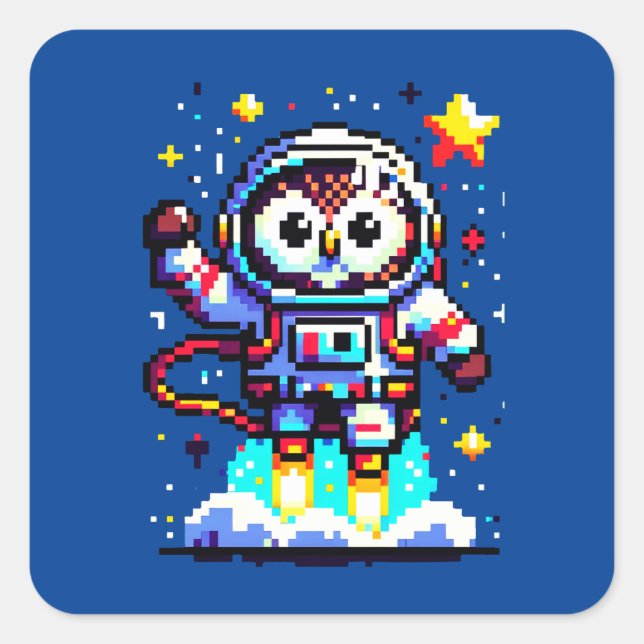 Cosmic Owl: 8-Bit Space Explorer Square Sticker (Front)