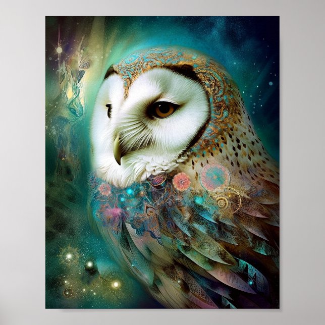 Cosmic Owl Fantasy Art Poster (Front)