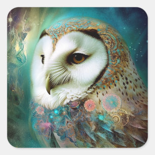 Cosmic Owl Fantasy Art Square Sticker
