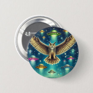 Cosmic Owl Nightscape - UFOs in the sky 2 Inch Round Button