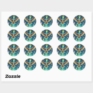 Cosmic Owl Nightscape - UFOs in the sky Classic Round Sticker
