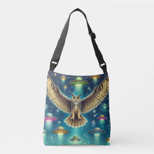 Cosmic Owl Nightscape - UFOs in the sky Crossbody Bag