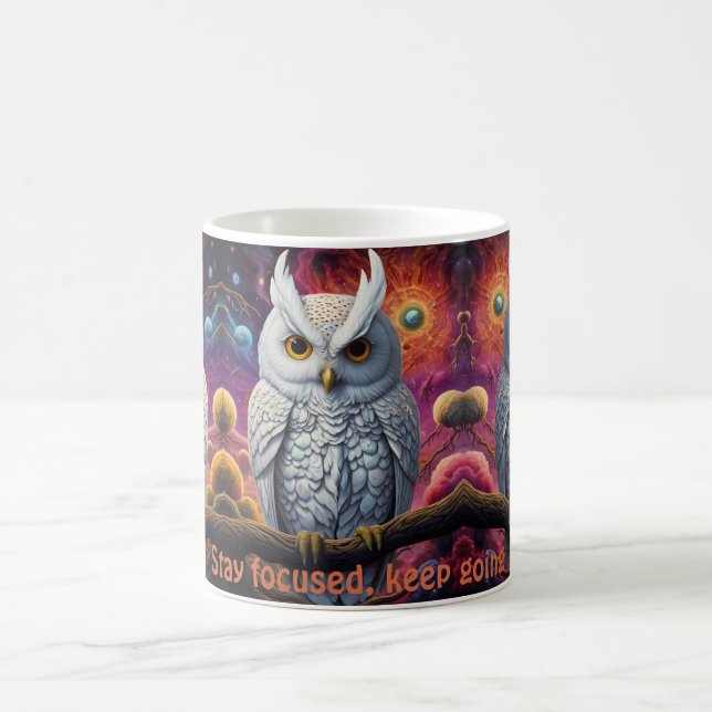 Cosmic Owl of Wisdom Inspirational coffee mugs (Center)
