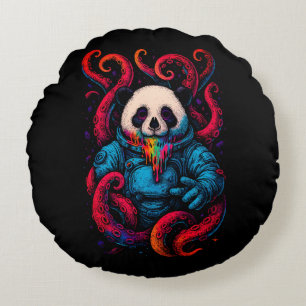 Cosmic Panda Kraken Round Pillow