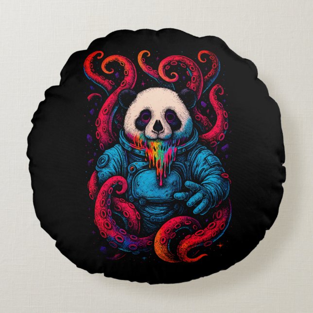 Cosmic Panda Kraken Round Pillow (Front)